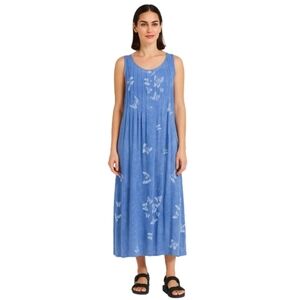 DEL‎ SOLE Maxi Dress Blue White Butterflies Pintuck Women's Small